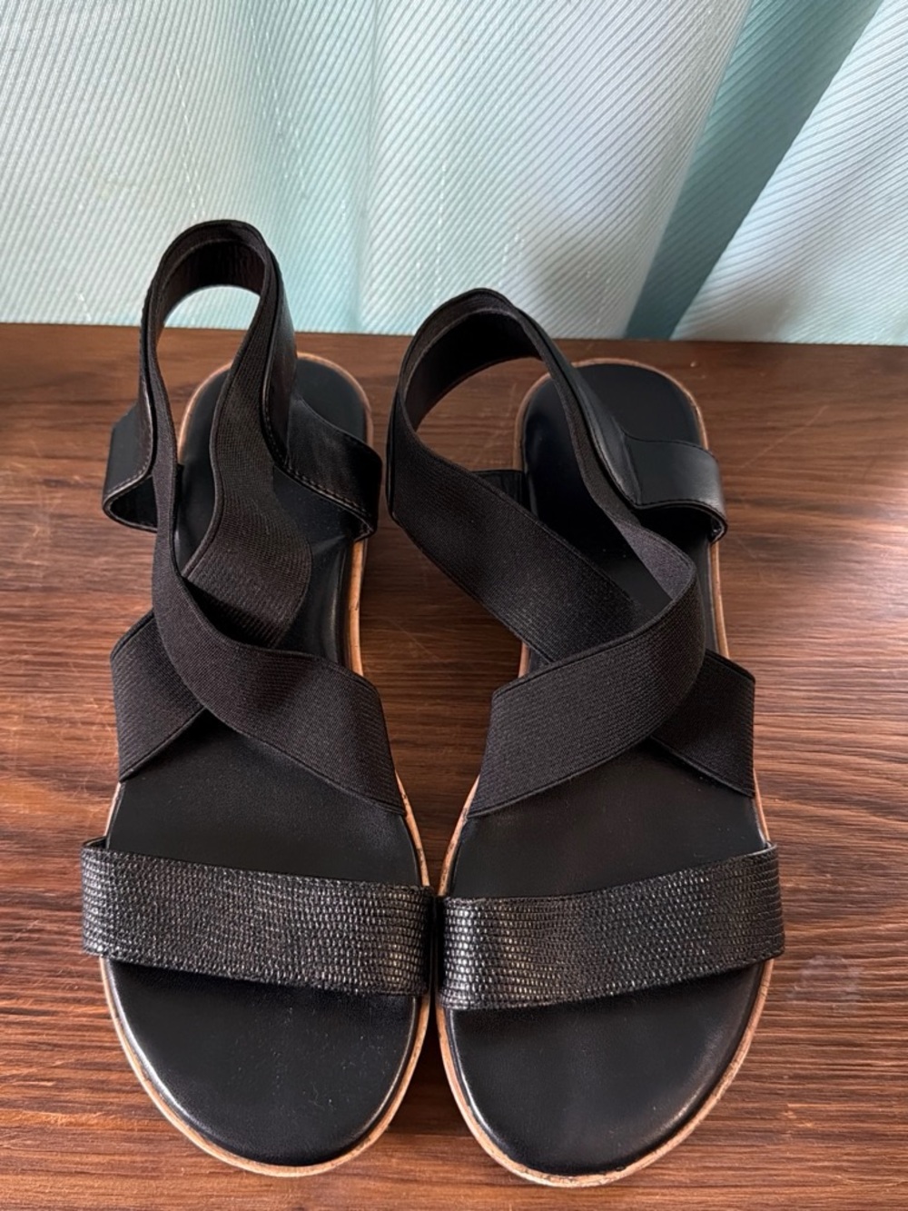Nine West Black Crossover Elastic Strap Sandals